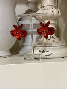 Lalo Orange and Red Resin Floral Earrings